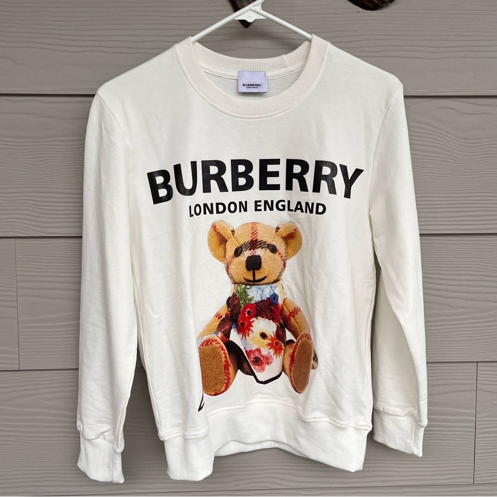 Nwot Burberry Women's White Sweatshirt with Bear Design